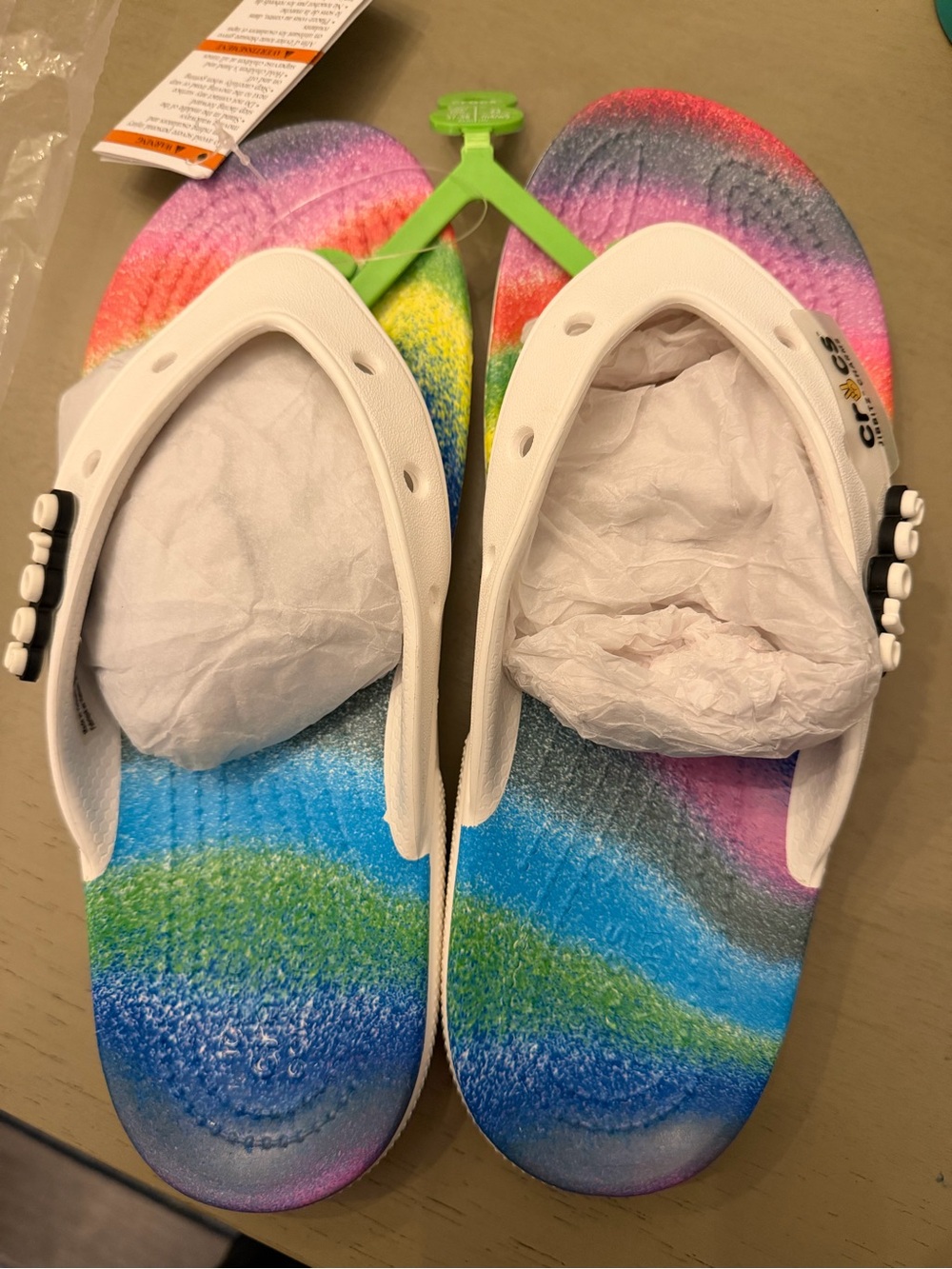 CROCS White Strap Rainbow Footbed Sandals